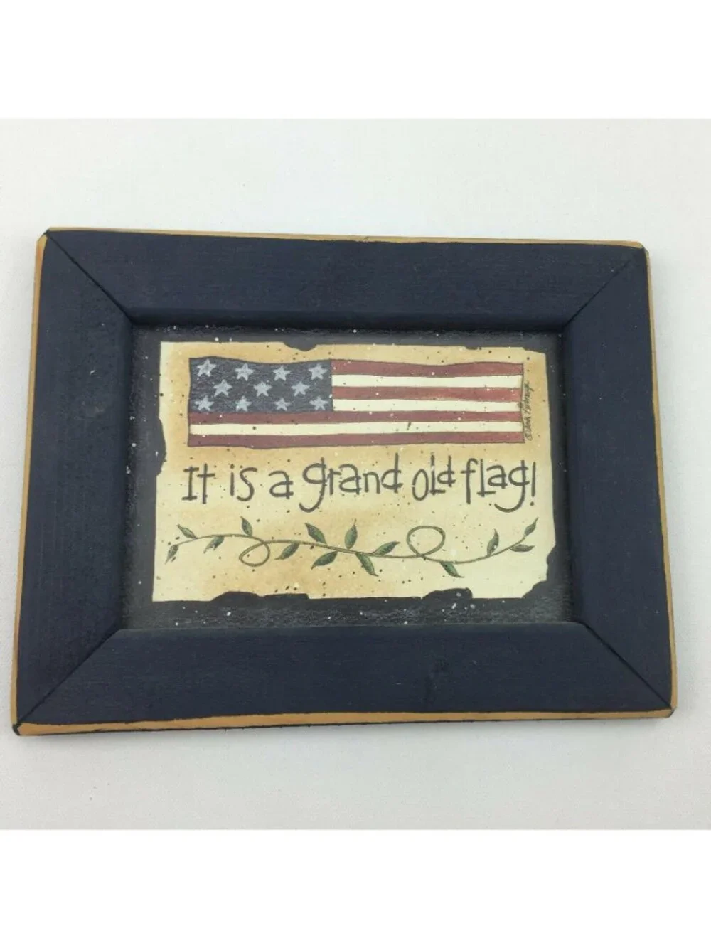Americana Home Decor Art Frame Navy Blue It Is A Grand Old Flag! Red White Vine